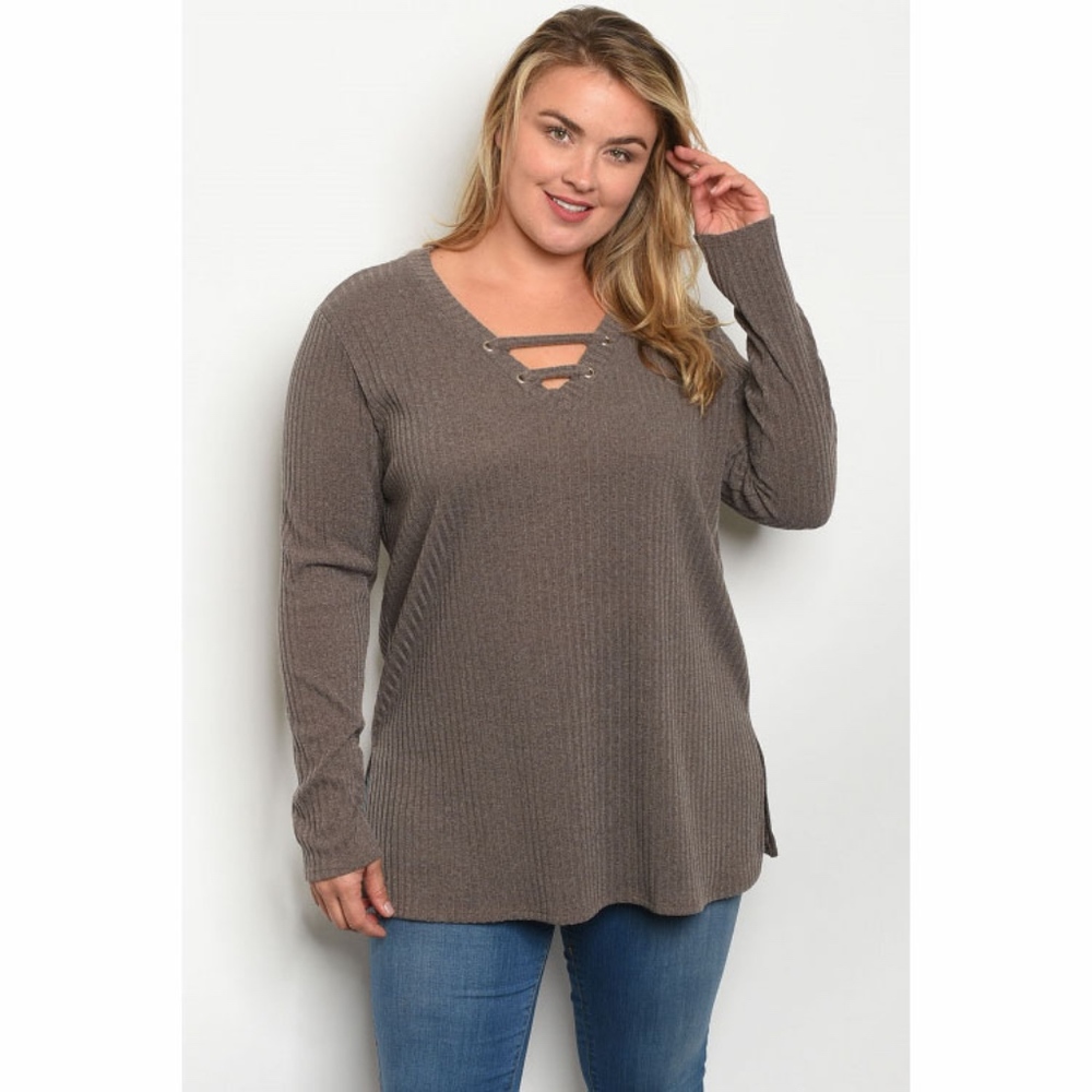 Plus Size Curvy (1X,2X,3X) Mocha Top